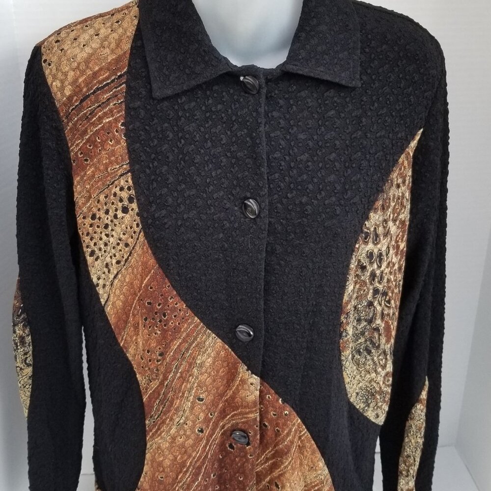 NWT LAURA ASHLEY Trip Ready Textured Stretch Knit Button Down Shirt Top SMALL